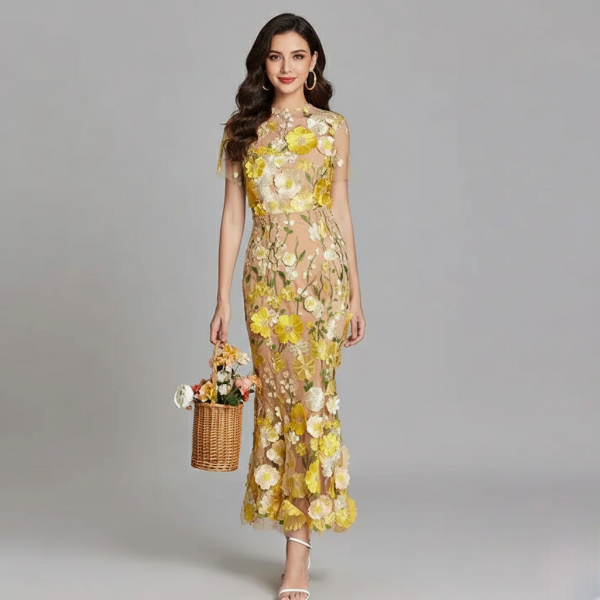 Embroidered Maxi Dress for Women - White Flowing Design for Casual or Formal Wear