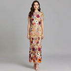 Embroidered Maxi Dress for Women - White Flowing Design for Casual or Formal Wear