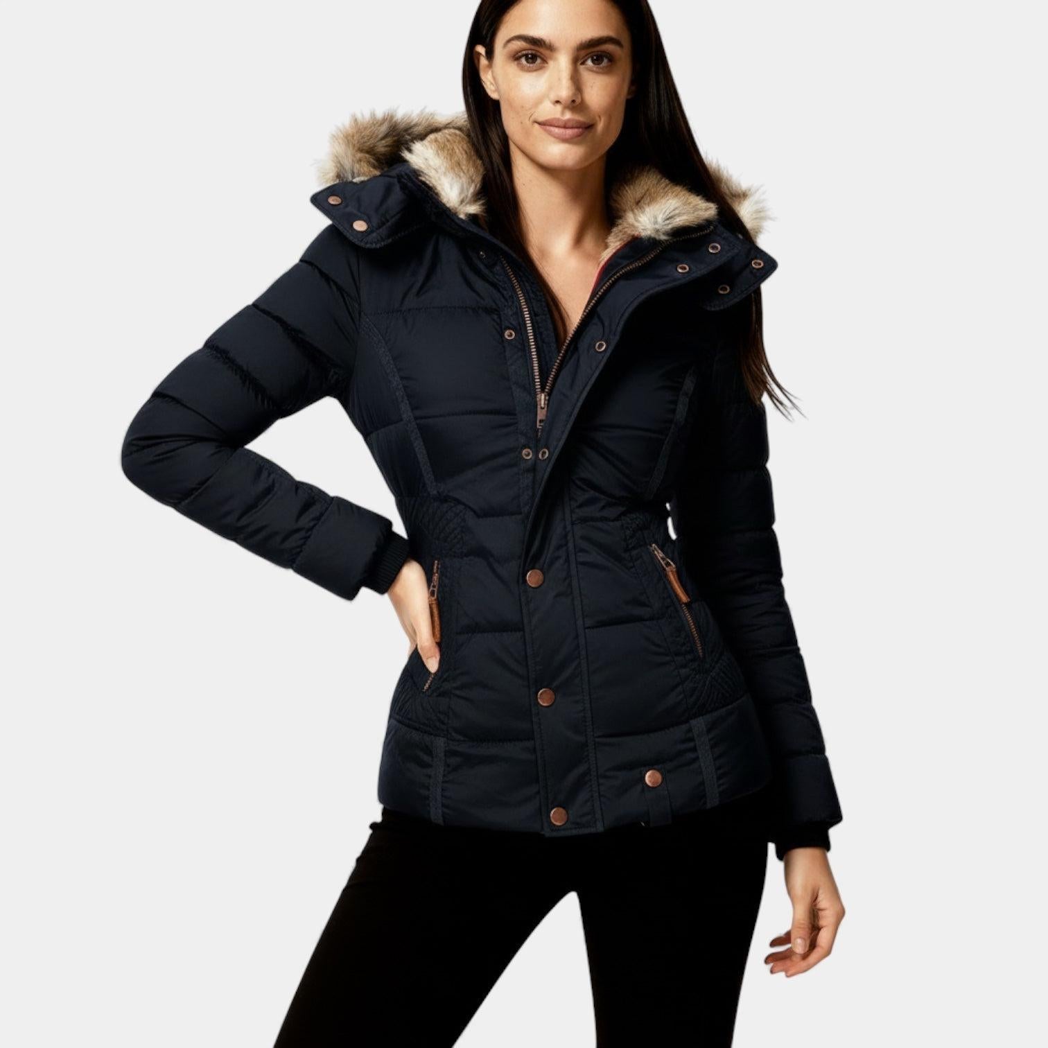 Faux Fur Hooded Puffer Jacket for Women - Quilted Winter Coat for Cold Weather Fashion and Comfort