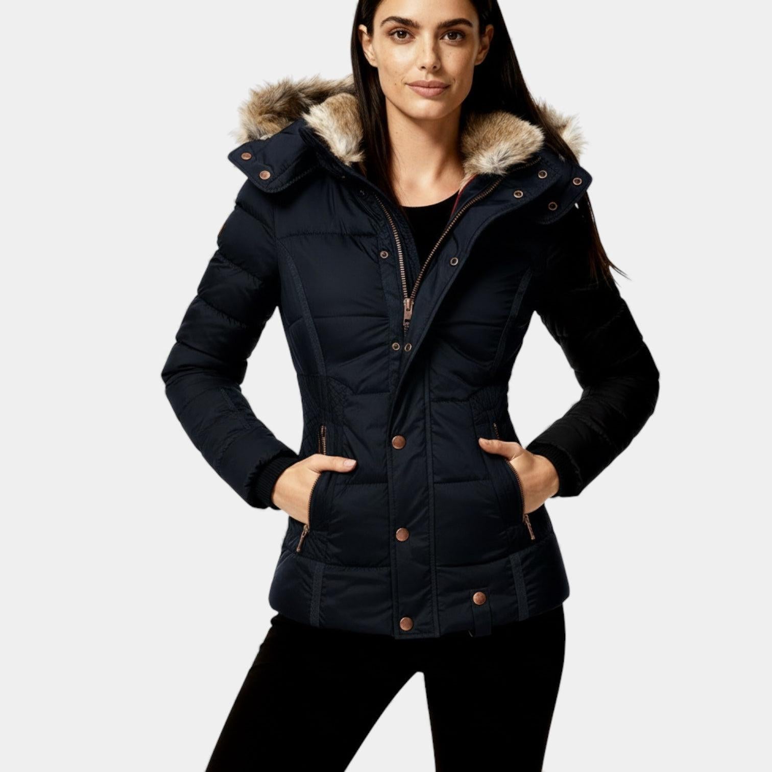 Faux Fur Hooded Puffer Jacket for Women - Quilted Winter Coat for Cold Weather Fashion and Comfort