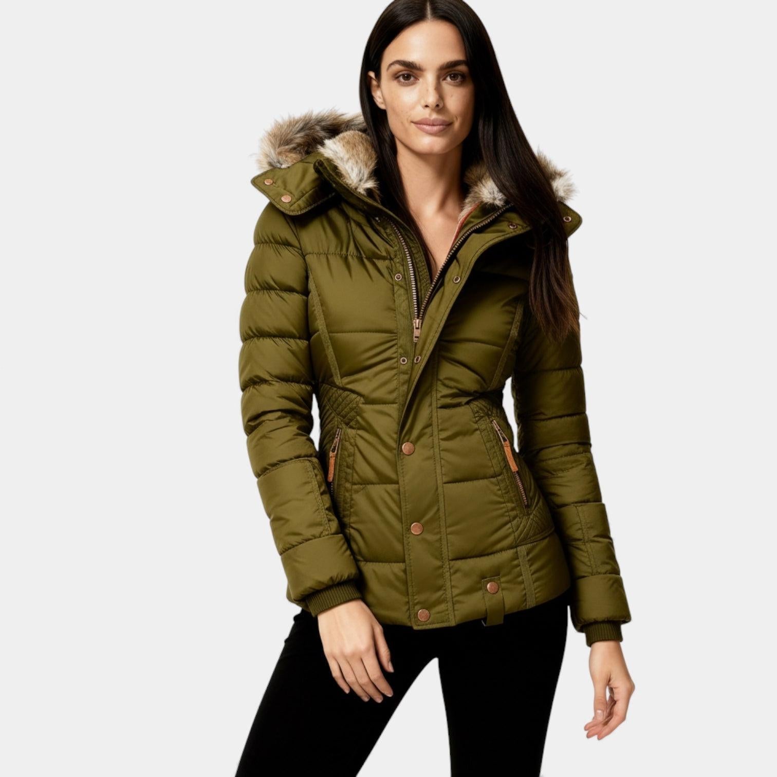 Faux Fur Hooded Puffer Jacket for Women - Quilted Winter Coat for Cold Weather Fashion and Comfort