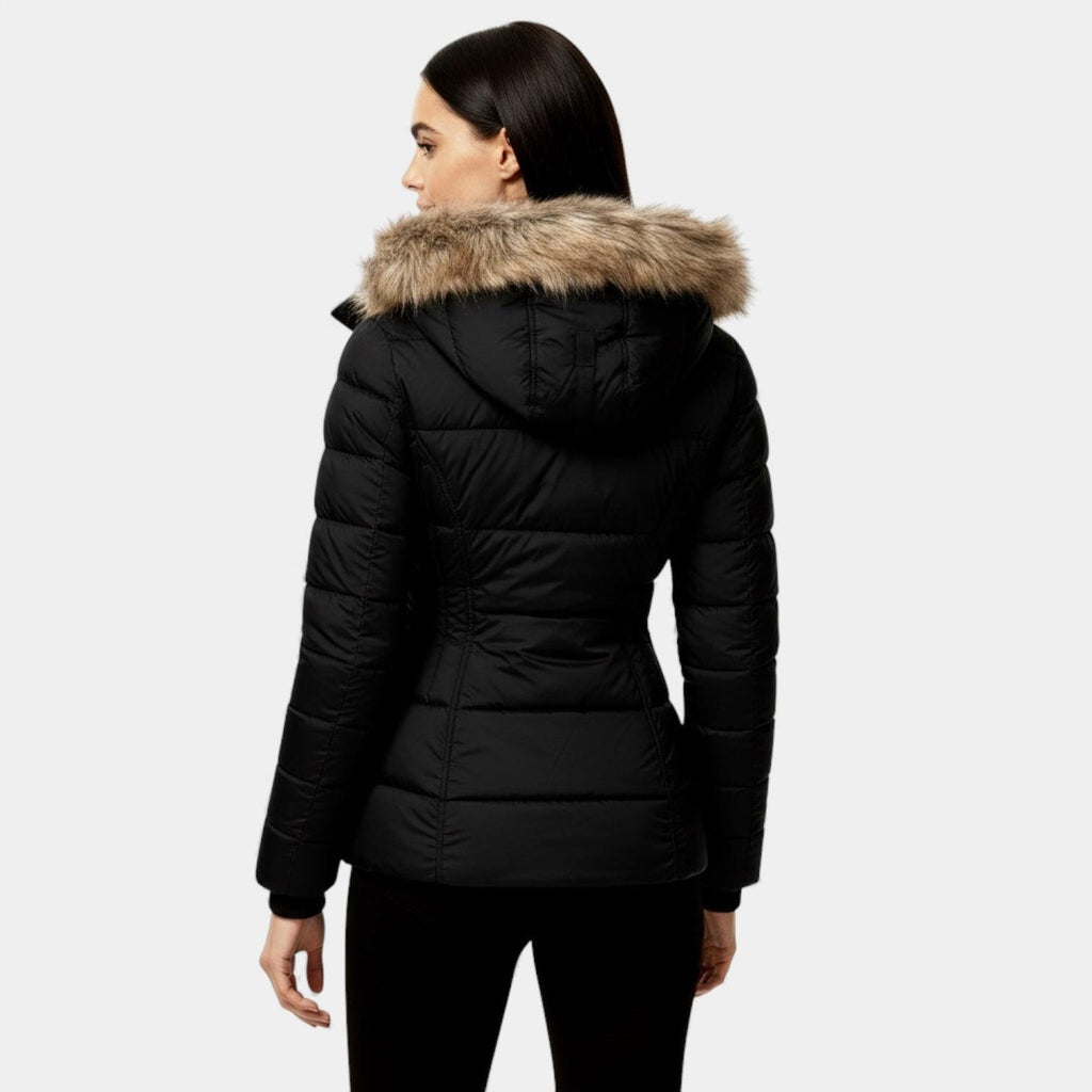 Faux Fur Hooded Puffer Jacket for Women - Quilted Winter Coat for Cold Weather Fashion and Comfort