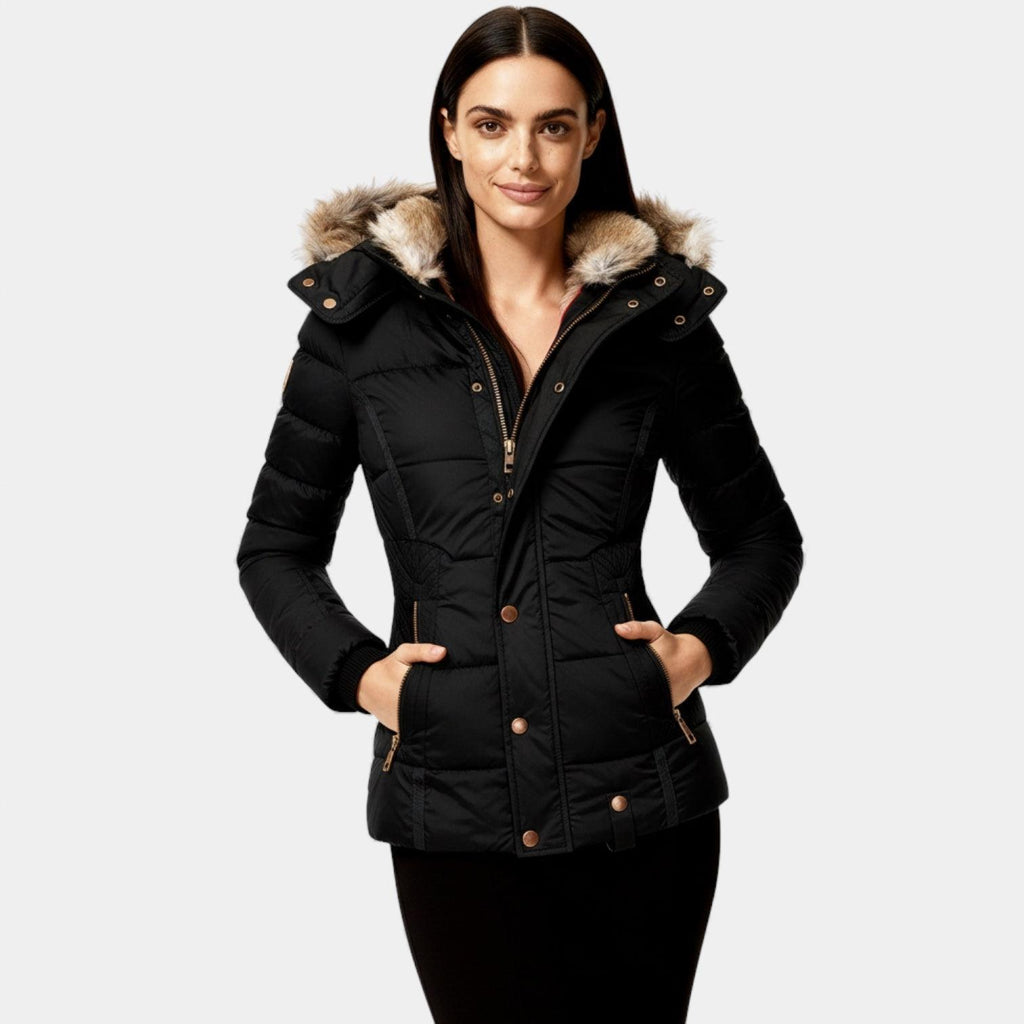 Faux Fur Hooded Puffer Jacket for Women - Quilted Winter Coat for Cold Weather Fashion and Comfort