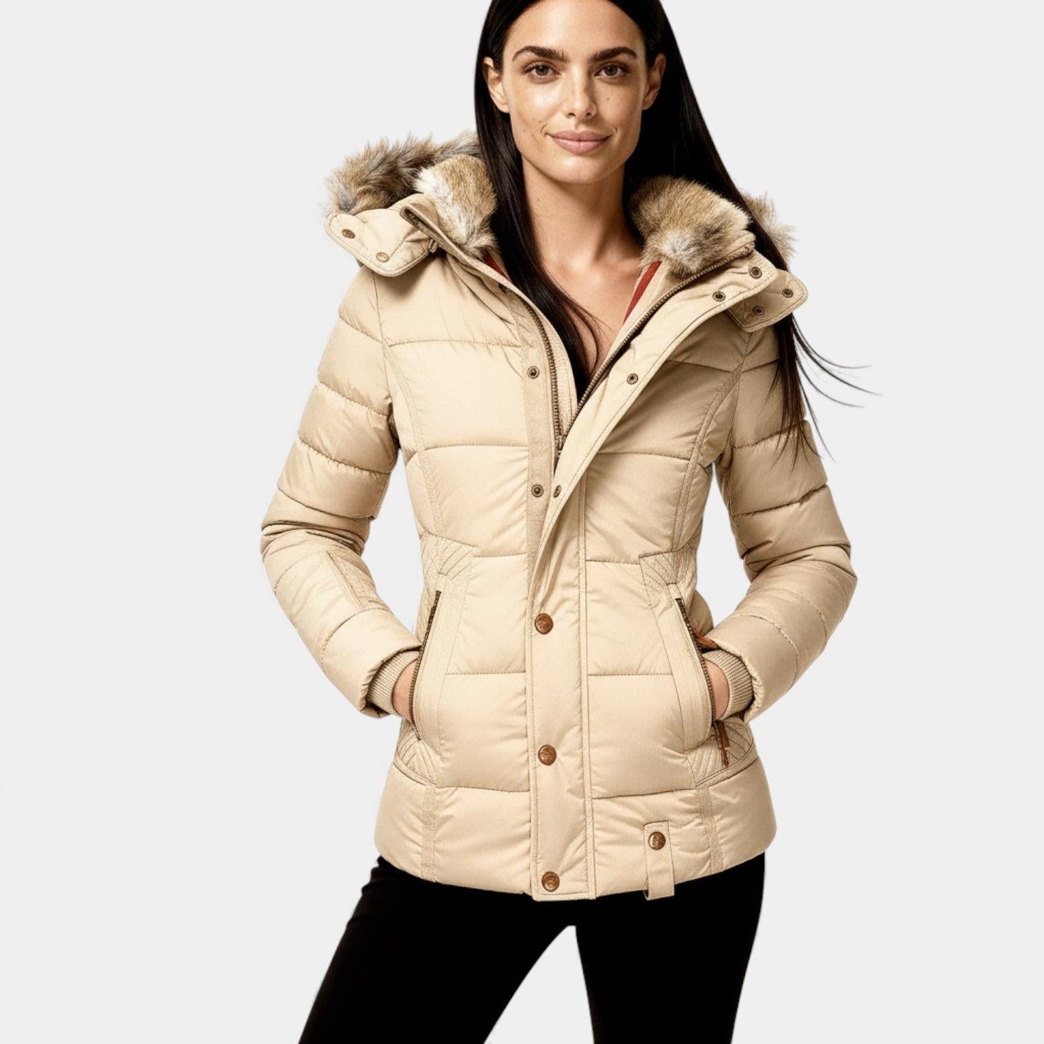 Faux Fur Hooded Puffer Jacket for Women - Quilted Winter Coat for Cold Weather Fashion and Comfort