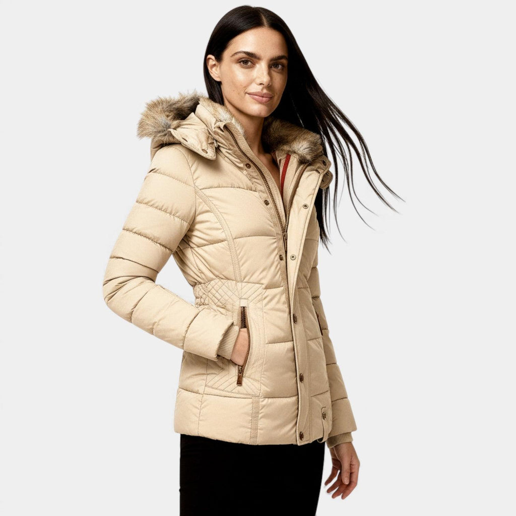 Faux Fur Hooded Puffer Jacket for Women - Quilted Winter Coat for Cold Weather Fashion and Comfort