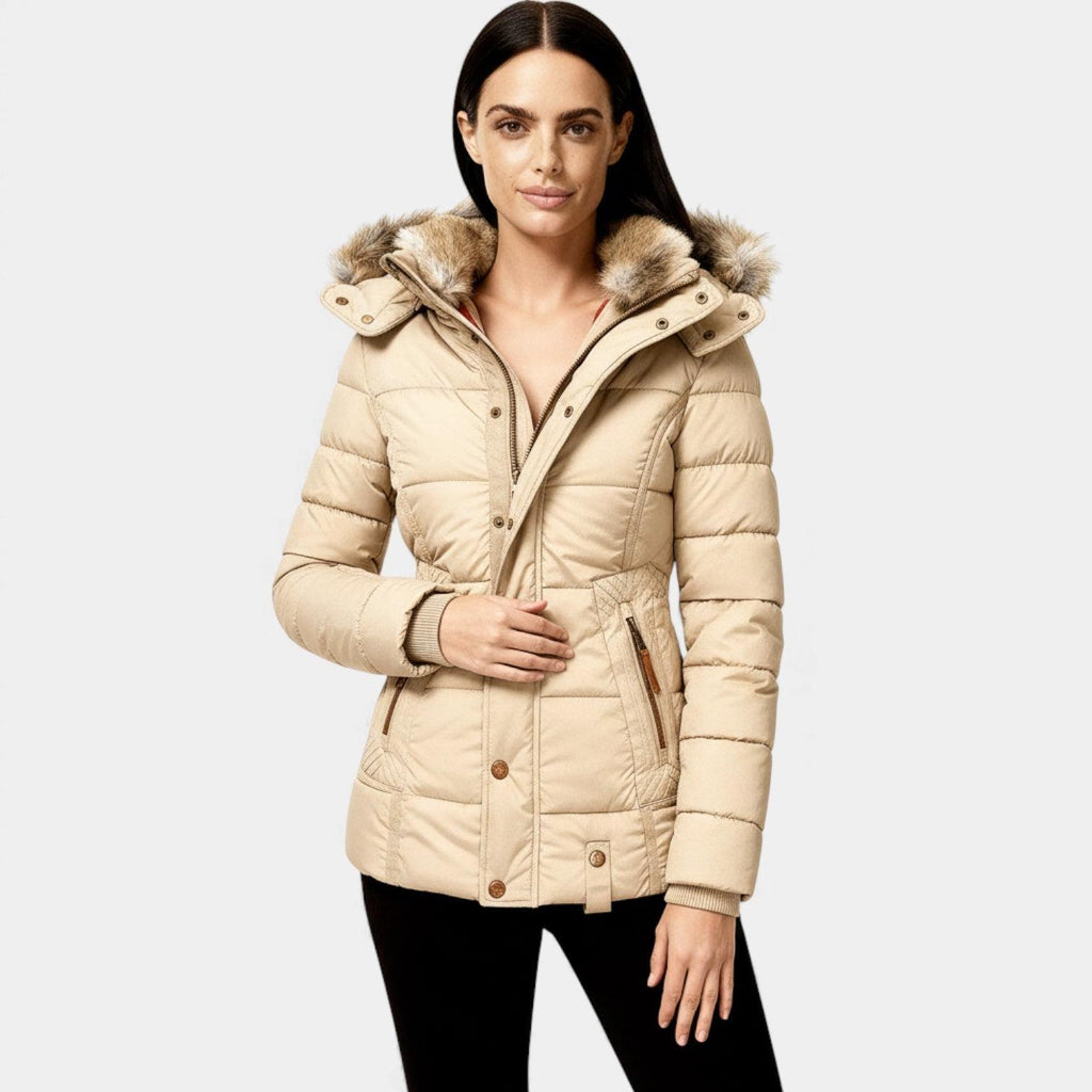 Faux Fur Hooded Puffer Jacket for Women - Quilted Winter Coat for Cold Weather Fashion and Comfort