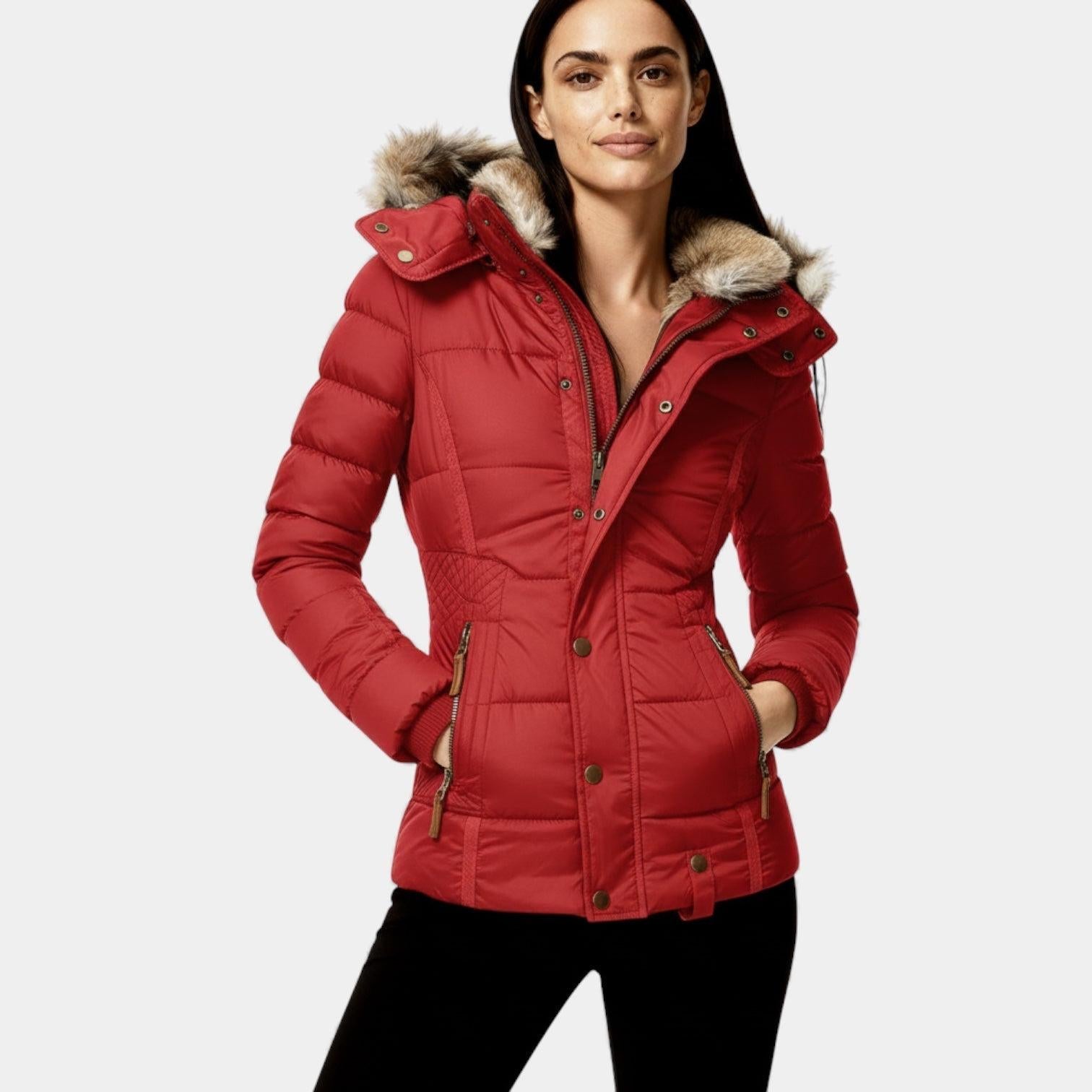 Faux Fur Hooded Puffer Jacket for Women - Quilted Winter Coat for Cold Weather Fashion and Comfort