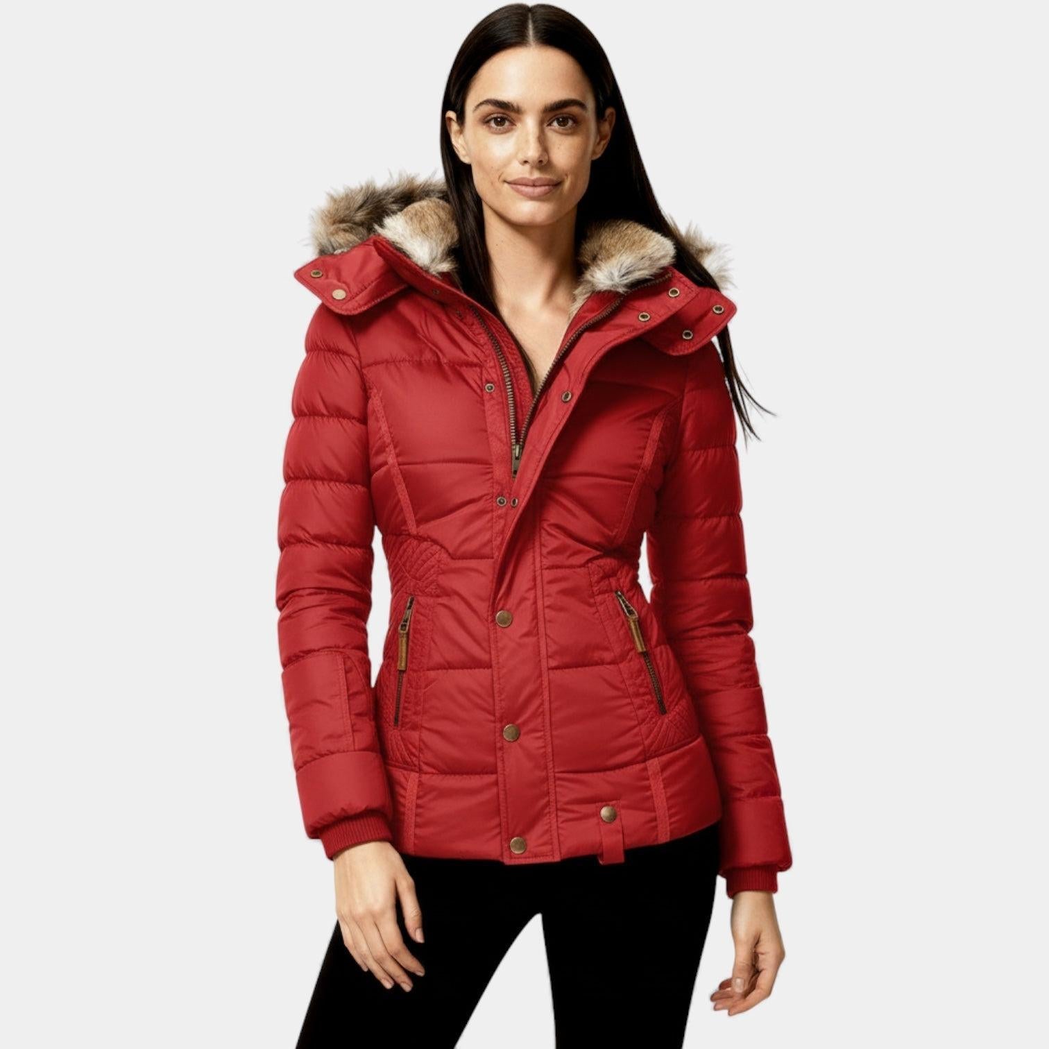 Faux Fur Hooded Puffer Jacket for Women - Quilted Winter Coat for Cold Weather Fashion and Comfort