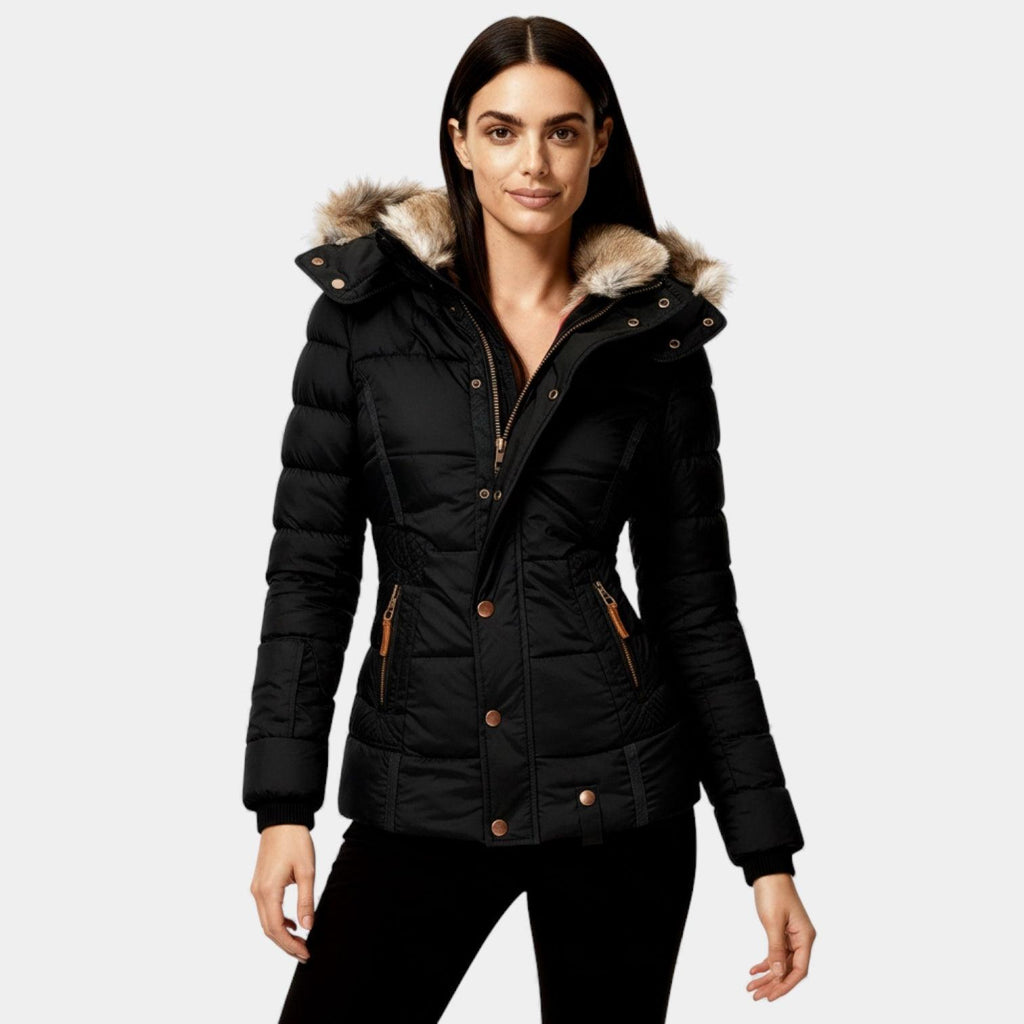 Faux Fur Hooded Puffer Jacket for Women - Quilted Winter Coat for Cold Weather Fashion and Comfort