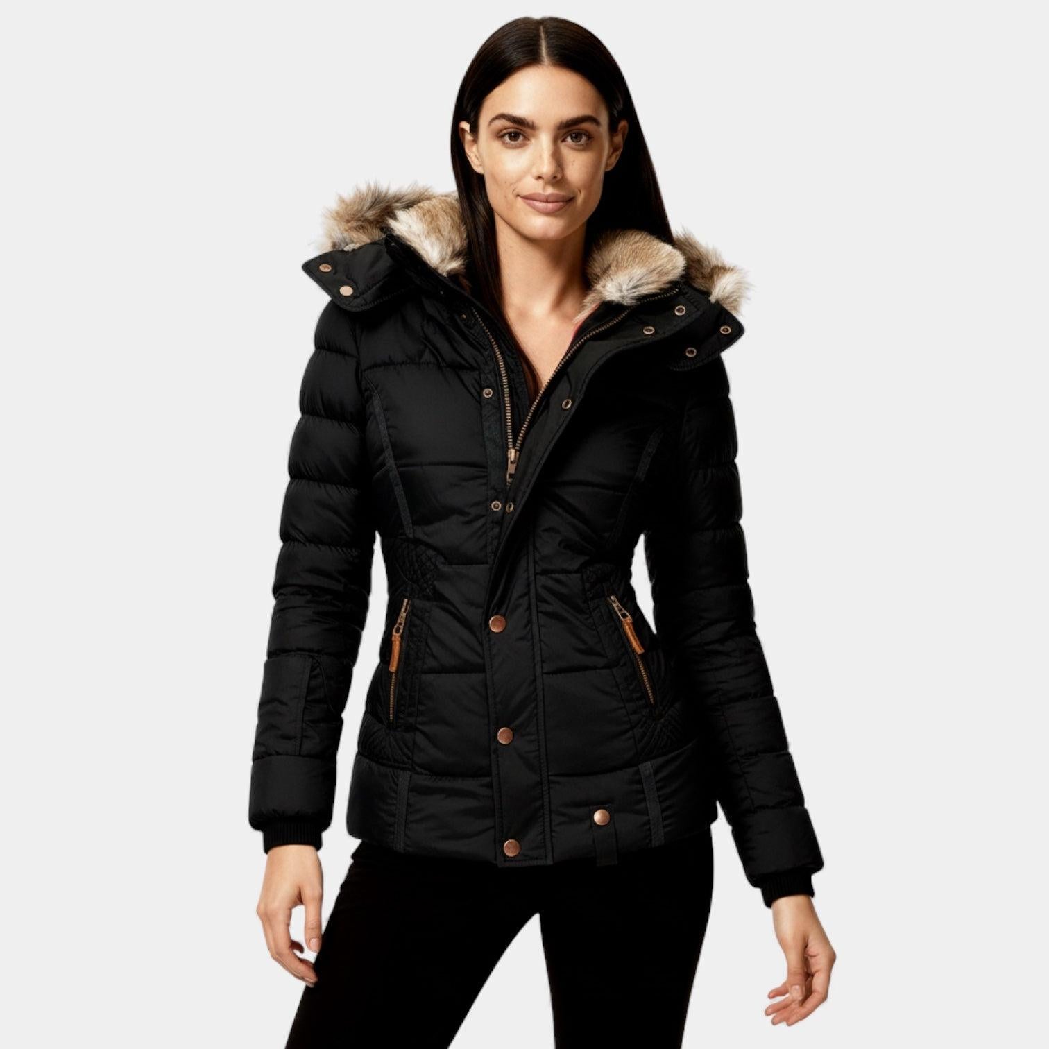 Faux Fur Hooded Puffer Jacket for Women - Quilted Winter Coat for Cold Weather Fashion and Comfort