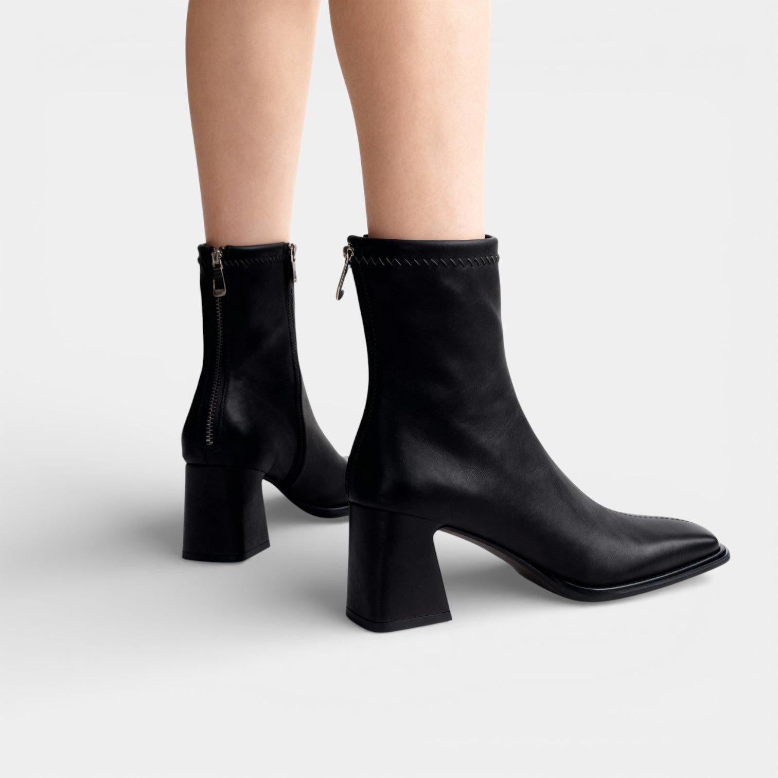 Faux Leather Ankle Boots for Women - Back Zip Design with Block Heel - Stylish Footwear for Everyday Wear