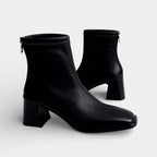 Faux Leather Ankle Boots for Women - Back Zip Design with Block Heel - Stylish Footwear for Everyday Wear