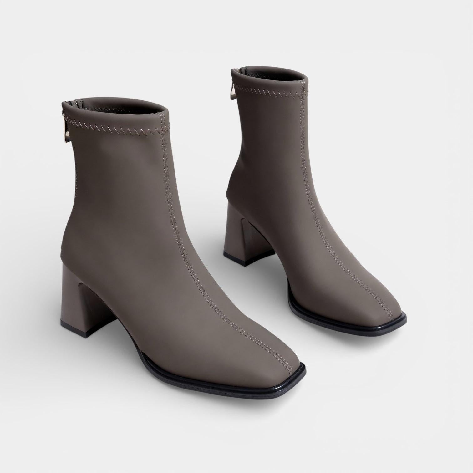 Faux Leather Ankle Boots for Women - Back Zip Design with Block Heel - Stylish Footwear for Everyday Wear