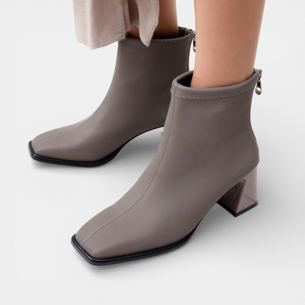 Faux Leather Ankle Boots for Women - Back Zip Design with Block Heel - Stylish Footwear for Everyday Wear