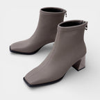 Faux Leather Ankle Boots for Women - Back Zip Design with Block Heel - Stylish Footwear for Everyday Wear