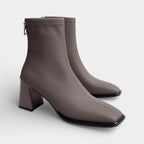 Faux Leather Ankle Boots for Women - Back Zip Design with Block Heel - Stylish Footwear for Everyday Wear