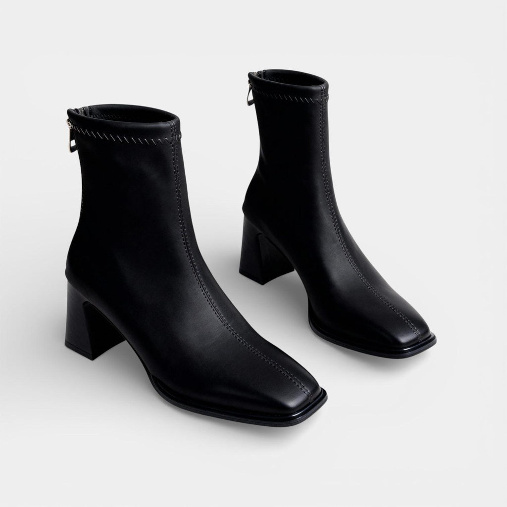 Faux Leather Ankle Boots for Women - Back Zip Design with Block Heel - Stylish Footwear for Everyday Wear
