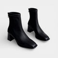 Faux Leather Ankle Boots for Women - Back Zip Design with Block Heel - Stylish Footwear for Everyday Wear