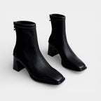 Faux Leather Ankle Boots for Women - Back Zip Design with Block Heel - Stylish Footwear for Everyday Wear
