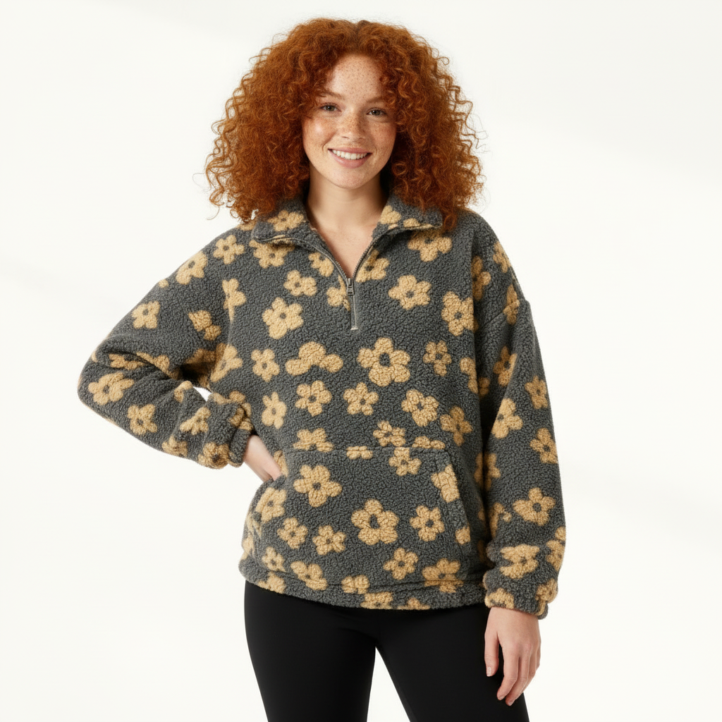 Fleece Half-Zip Pullover for Women - Plush Winter Sweater for Cozy Layering and Warmth