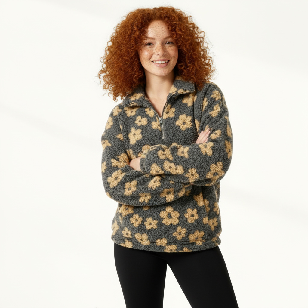 Fleece Half-Zip Pullover for Women - Plush Winter Sweater for Cozy Layering and Warmth