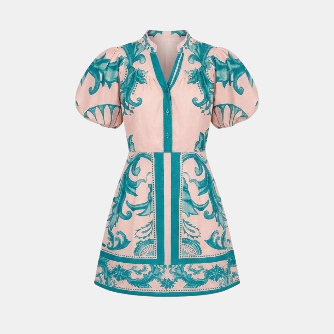 Floral Organic Linen Summer Cocktail Dress for Women