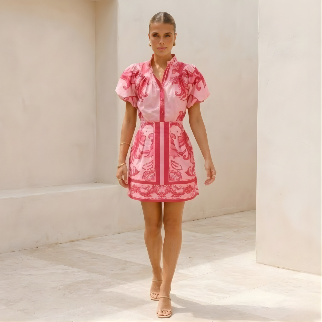 Floral Organic Linen Summer Cocktail Dress for Women