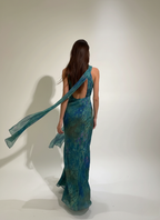 Floral Print Maxi Dress in Soft Fabric - Monet-Inspired Design for Summer Parties and Special Occasions