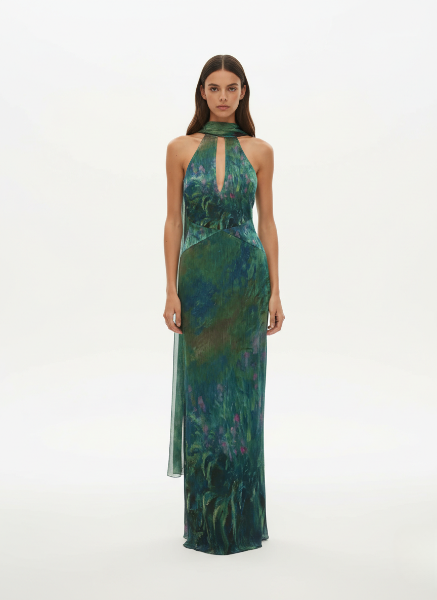 Floral Print Maxi Dress in Soft Fabric - Monet-Inspired Design for Summer Parties and Special Occasions
