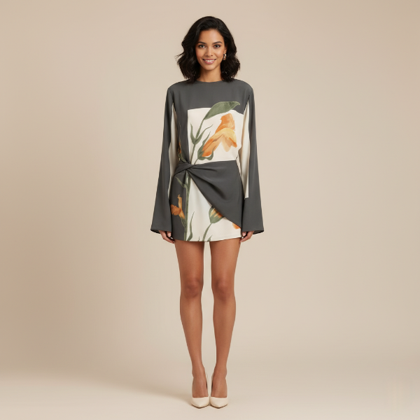 Floral Twist Mini Cocktail Dress - Lightweight Fabric - Elegant Party Wear - Perfect for Summer Events