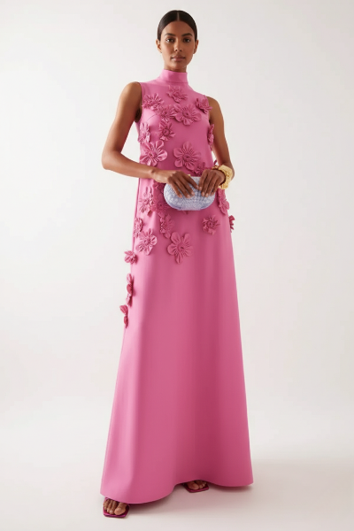 Flower Embellished Maxi Dress for Summer Evening Events - Sleeveless Design in Lightweight Fabric
