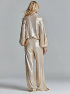 Gold Sequin Collared Half-Zip Loungewear Set Women UK – Party Outfit, Smart Casual