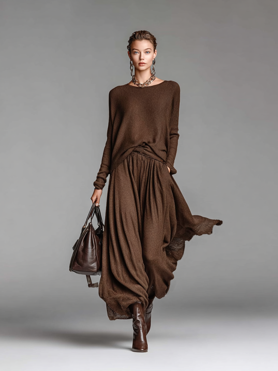 Grey Knitted Jumper and Skirt Co-Ord Set Women UK – Smart Casual Holiday Outfit, Brunch