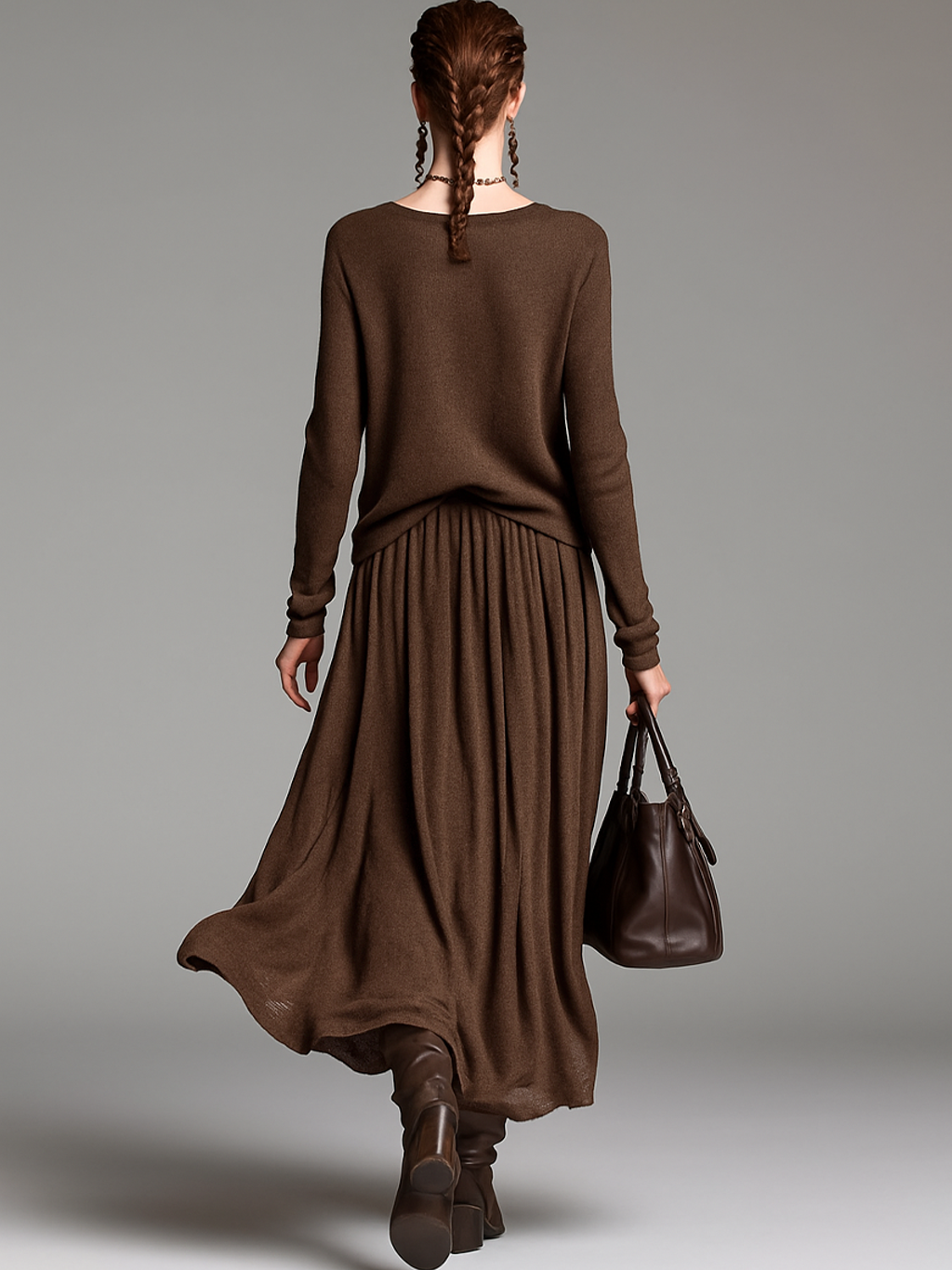 Grey Knitted Jumper and Skirt Co-Ord Set Women UK – Smart Casual Holiday Outfit, Brunch
