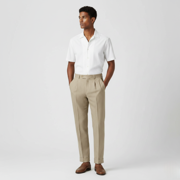 High Waist Linen Pleated Trousers for Men - Tailored Fit for Casual or Formal Wear