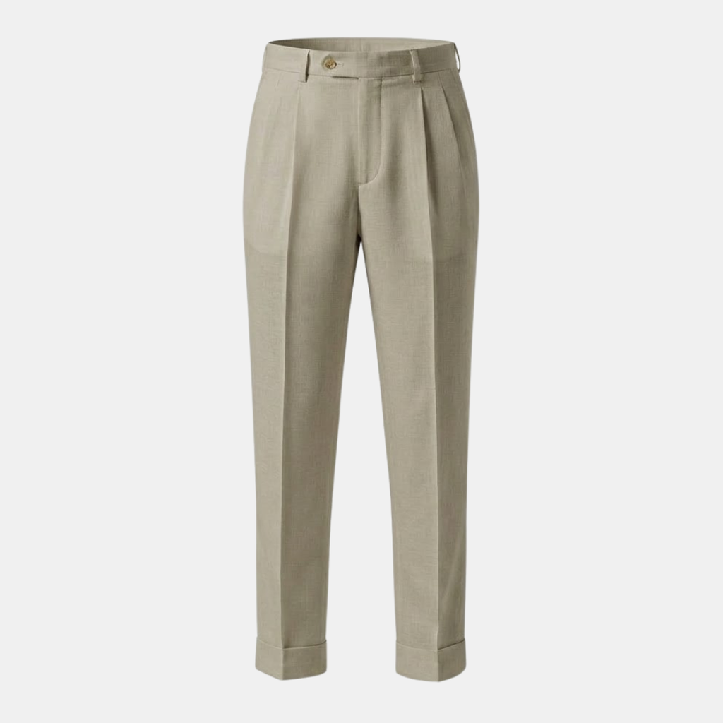 High Waist Linen Pleated Trousers for Men - Tailored Fit for Casual or Formal Wear
