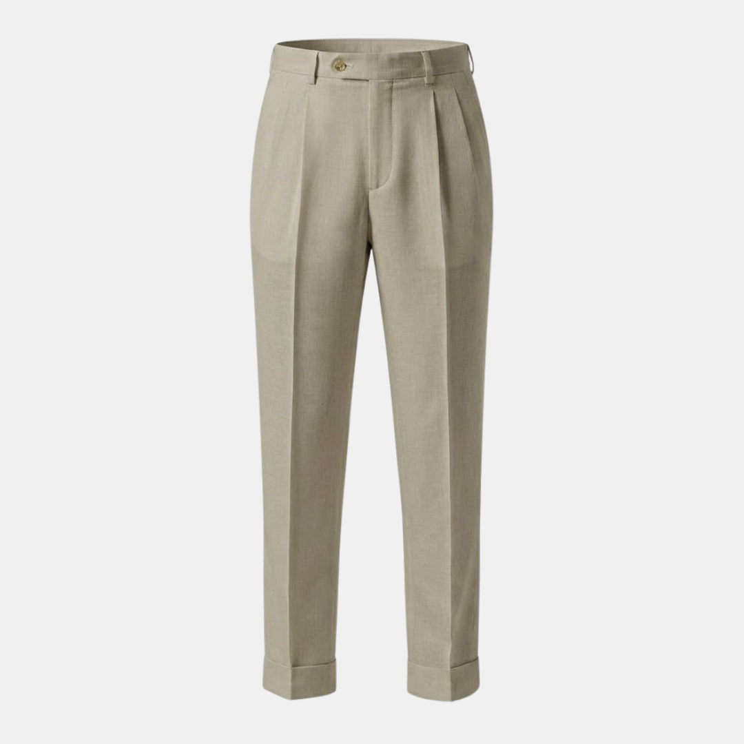 High Waist Linen Pleated Trousers for Men - Tailored Fit for Casual or Formal Wear