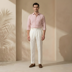 High Waist Linen Pleated Trousers for Men - Tailored Fit for Casual or Formal Wear
