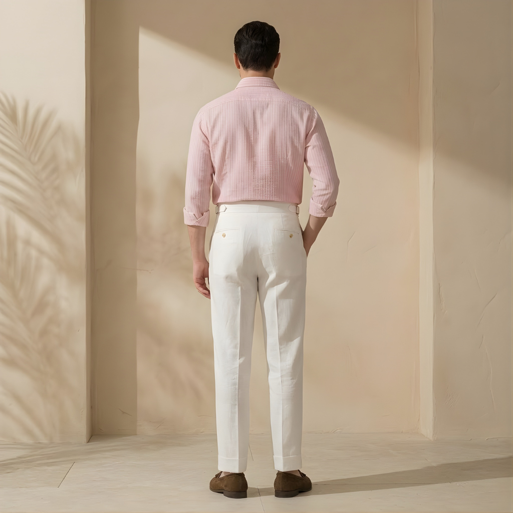 High Waist Linen Pleated Trousers for Men - Tailored Fit for Casual or Formal Wear