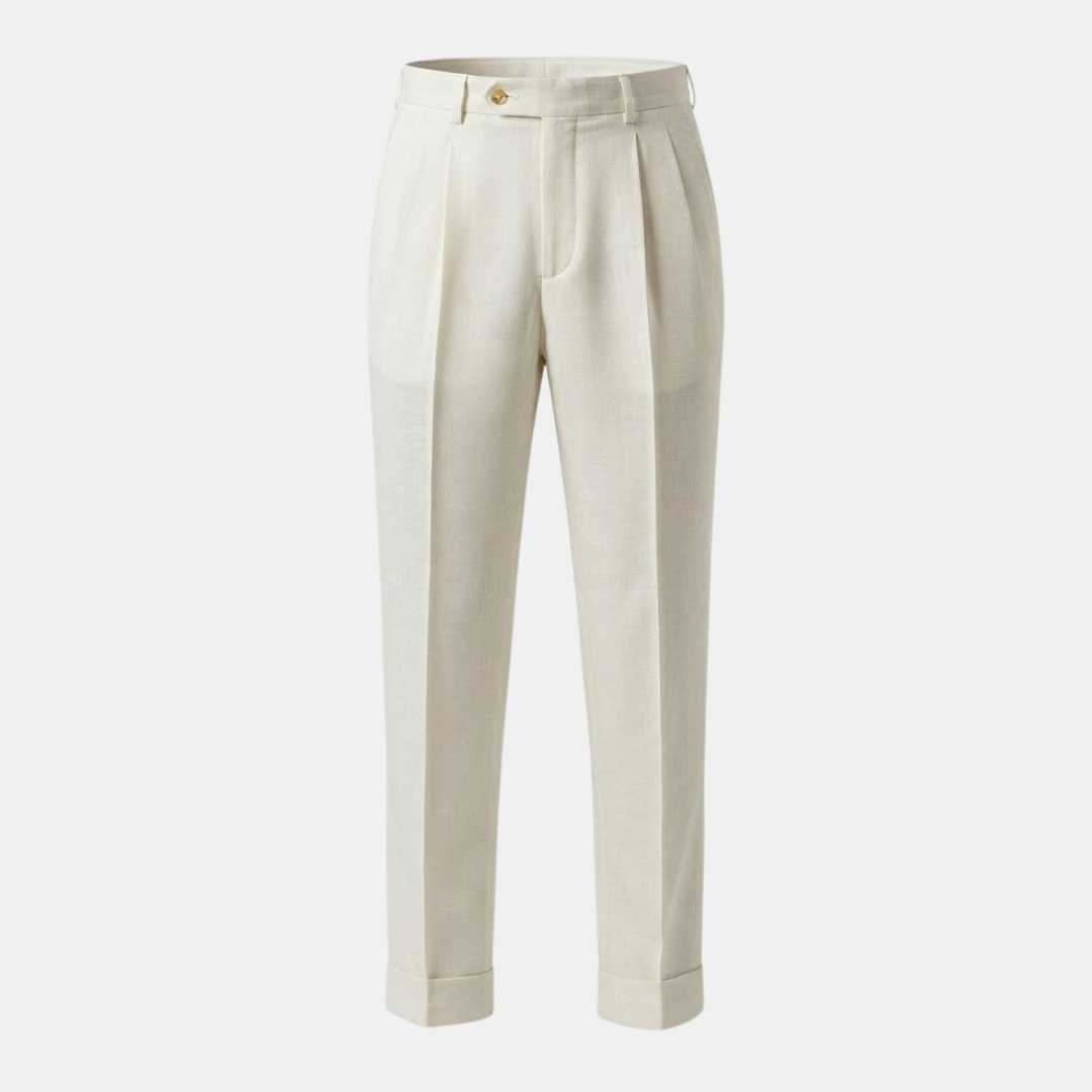 High Waist Linen Pleated Trousers for Men - Tailored Fit for Casual or Formal Wear
