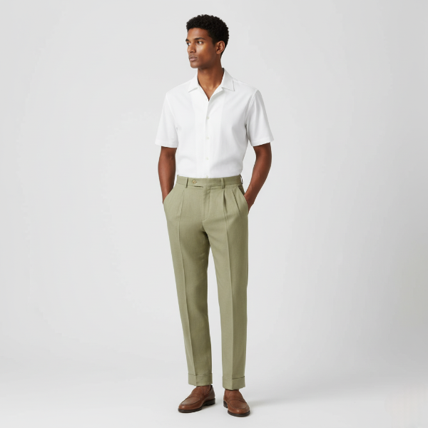 High Waist Linen Pleated Trousers for Men - Tailored Fit for Casual or Formal Wear