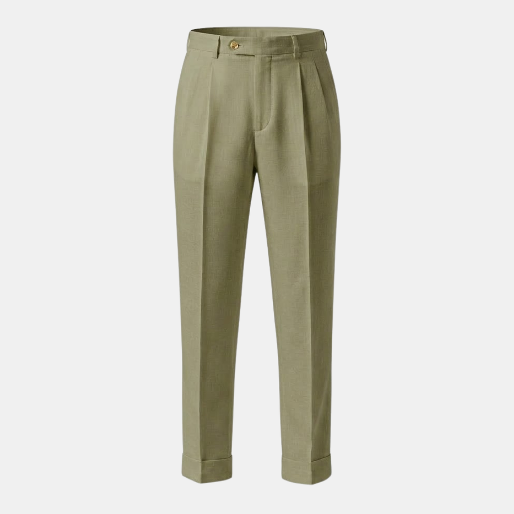 High Waist Linen Pleated Trousers for Men - Tailored Fit for Casual or Formal Wear