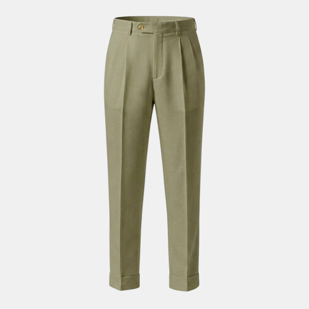 High Waist Linen Pleated Trousers for Men - Tailored Fit for Casual or Formal Wear