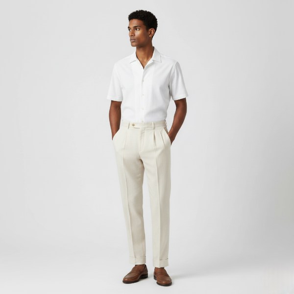 High Waist Linen Pleated Trousers for Men - Tailored Fit for Casual or Formal Wear