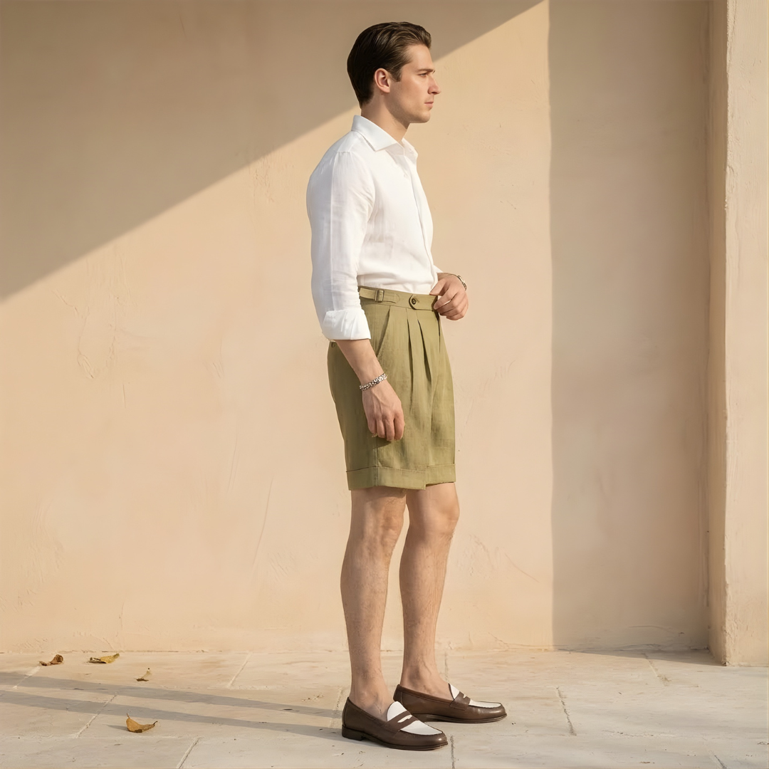 High Waist Pleated Tailored Shorts for Men - Stylish Summer Casual Wear
