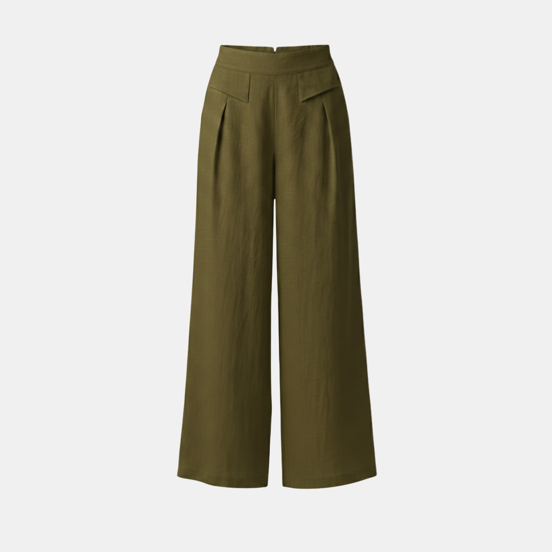 High Waist Wide Leg Trousers - Cotton Linen with Pockets for Everyday Wear