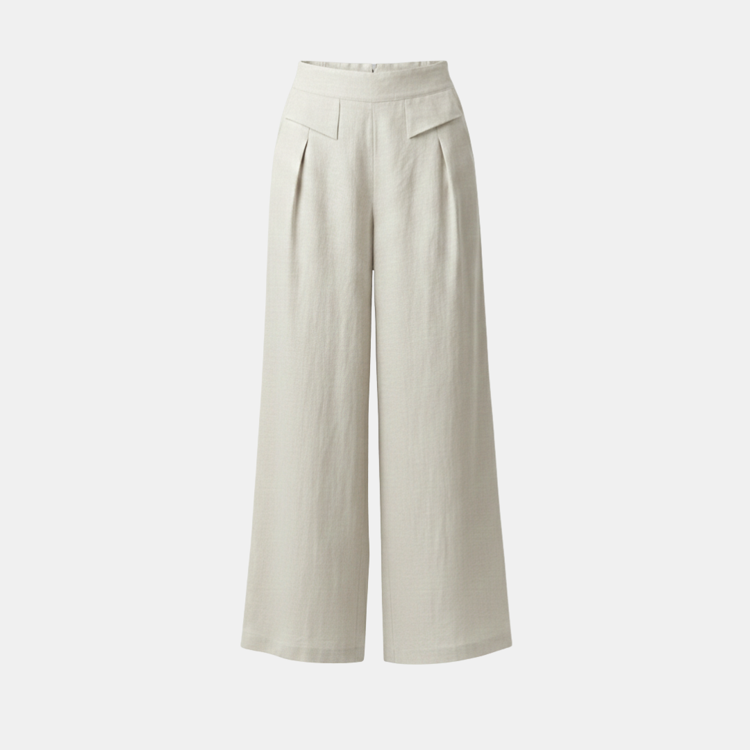 High Waist Wide Leg Trousers - Cotton Linen with Pockets for Everyday Wear