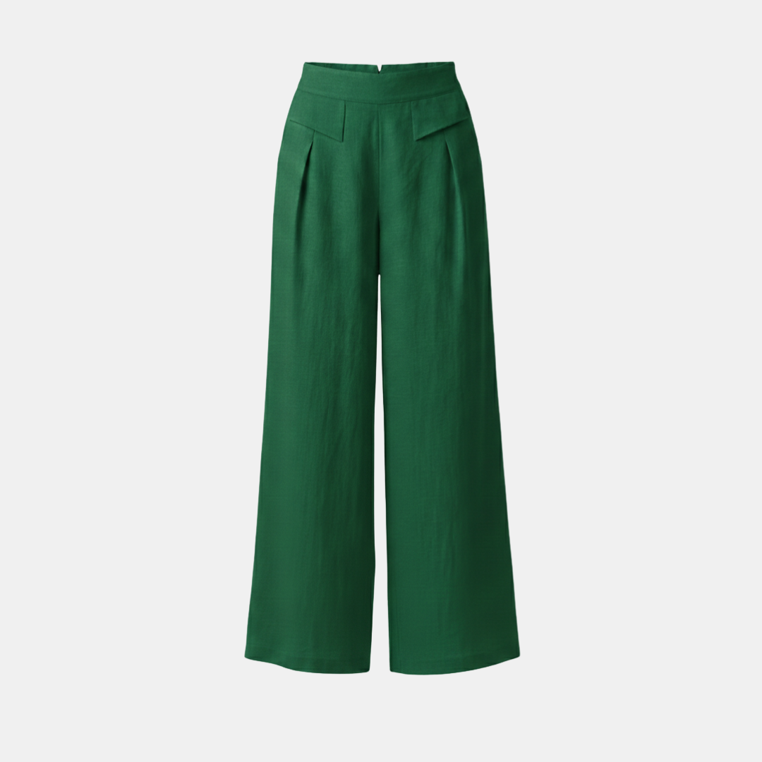 High Waist Wide Leg Trousers - Cotton Linen with Pockets for Everyday Wear
