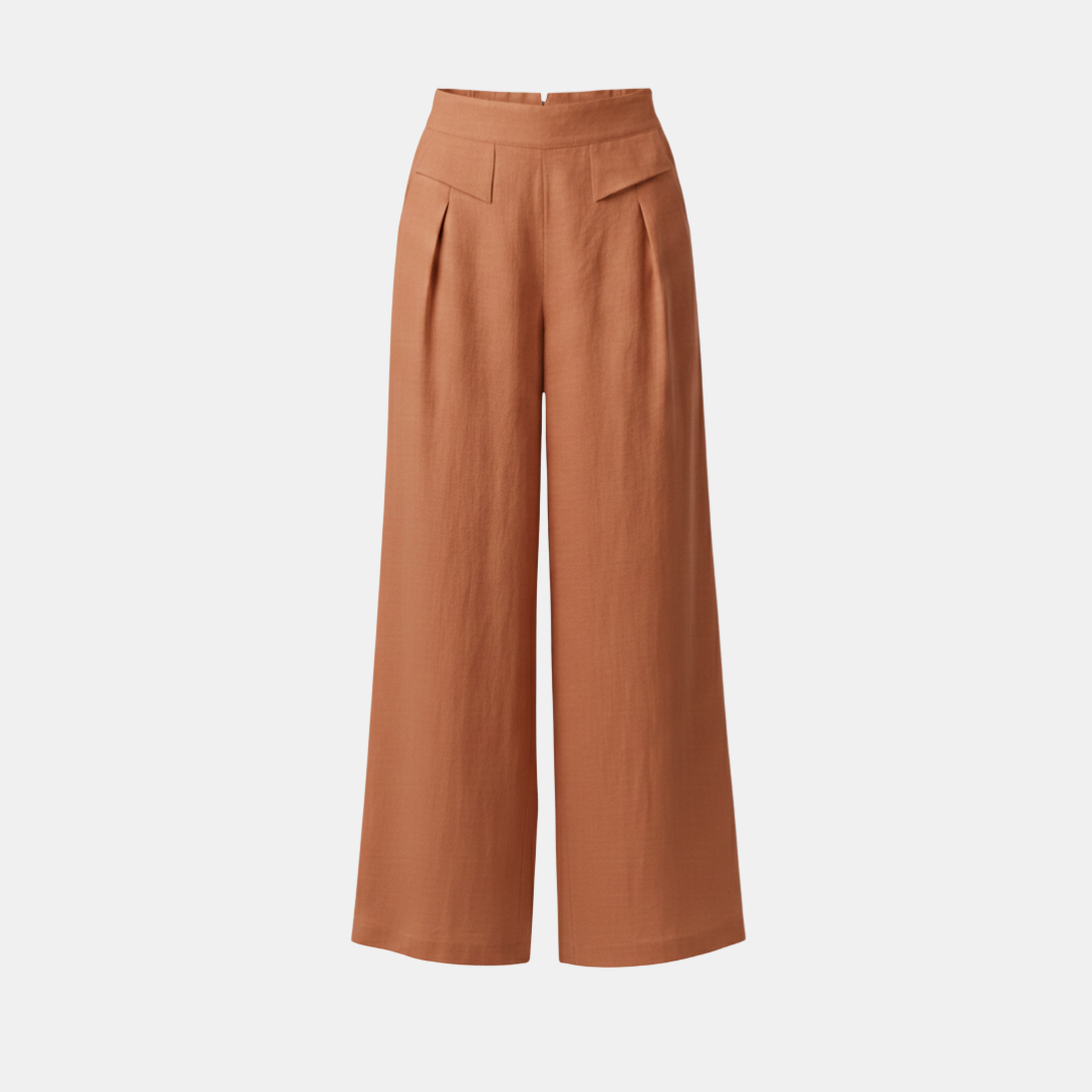 High Waist Wide Leg Trousers - Cotton Linen with Pockets for Everyday Wear
