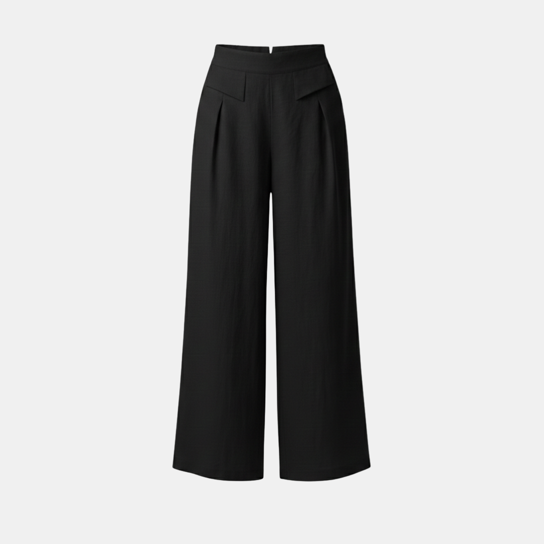 High Waist Wide Leg Trousers - Cotton Linen with Pockets for Everyday Wear